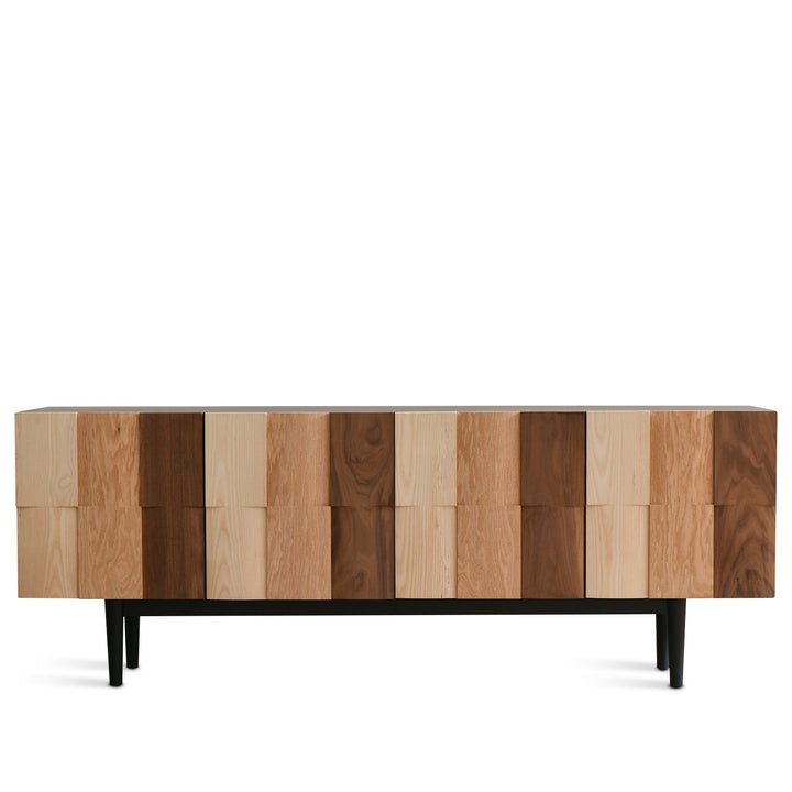 Scandinavian wood tv console variation 2 in white background.