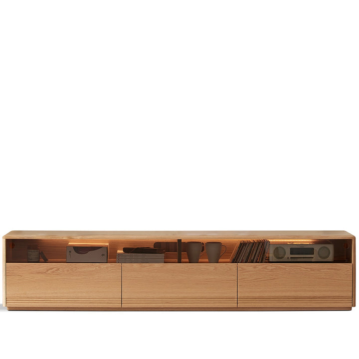 Scandinavian wood tv console vogue in white background.