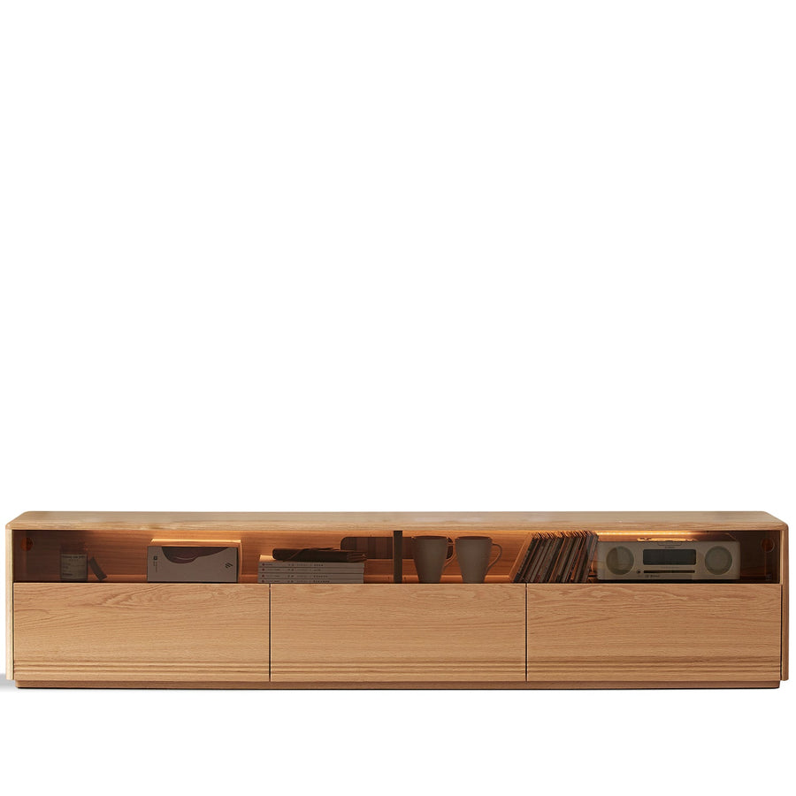 Scandinavian wood tv console vogue in white background.