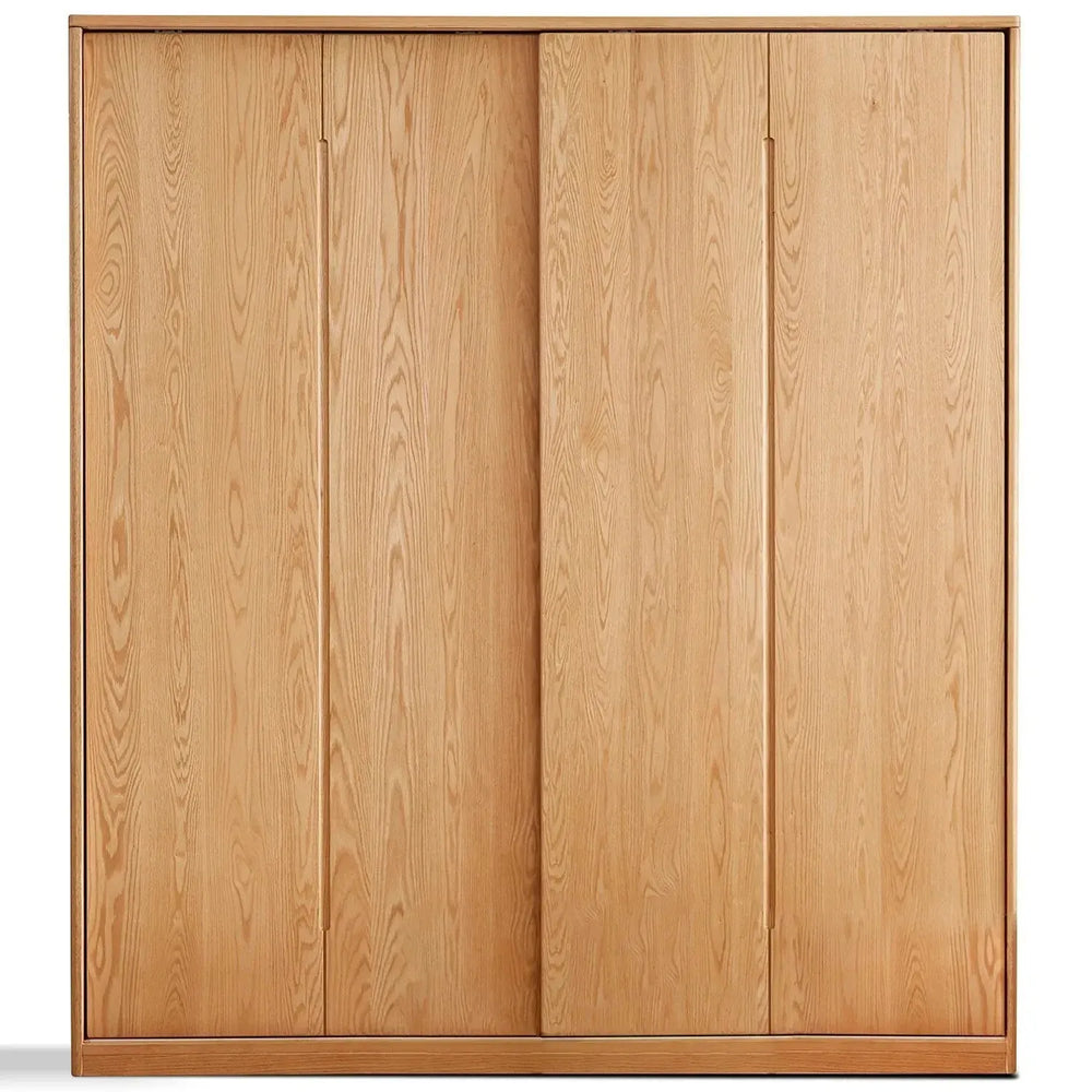 Scandinavian wood wardrobe belle slide in white background.