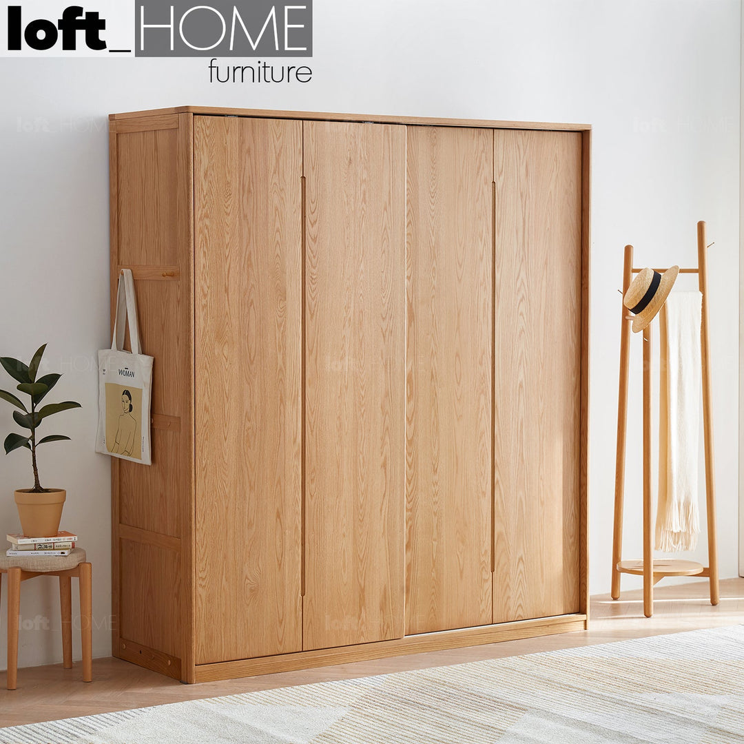 Scandinavian wood wardrobe belle slide primary product view.