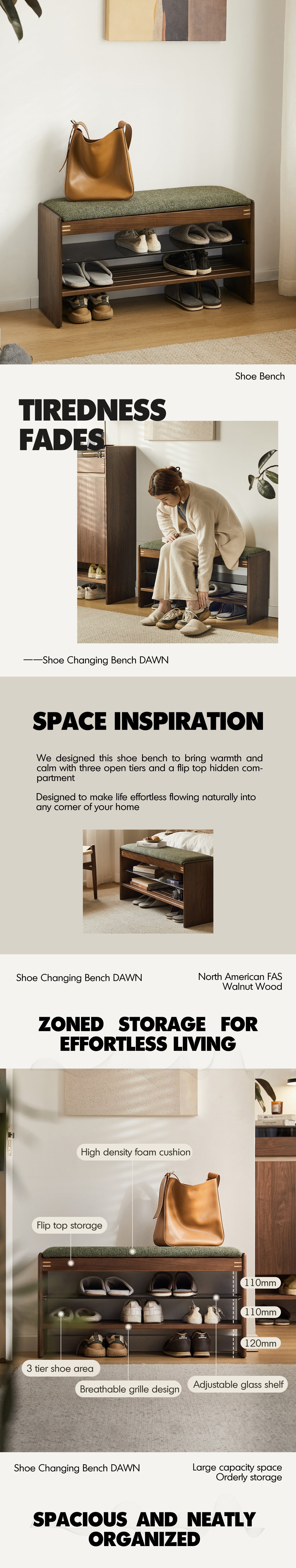 Japandi Walnut Wood Shoe Changing Bench DAWN Good to Know - 1