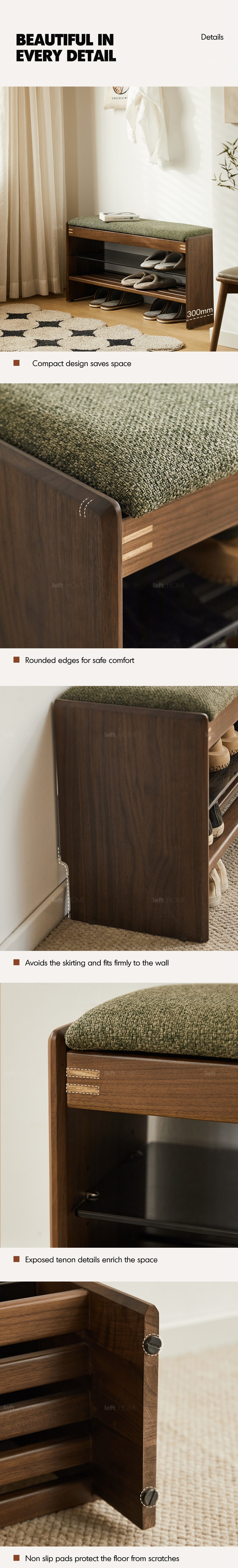 Japandi Walnut Wood Shoe Changing Bench DAWN Good to Know - 7
