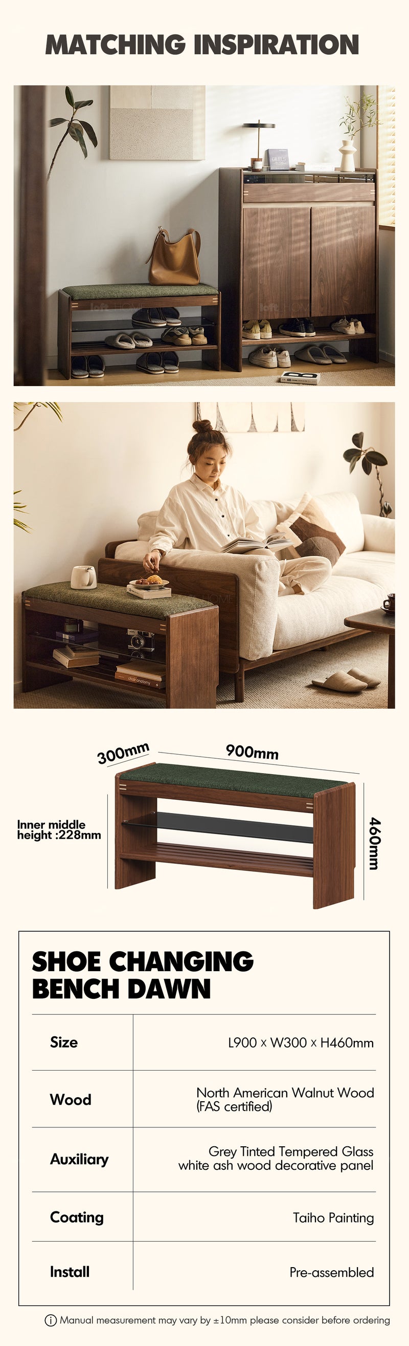 Japandi Walnut Wood Shoe Changing Bench DAWN Good to Know - 8