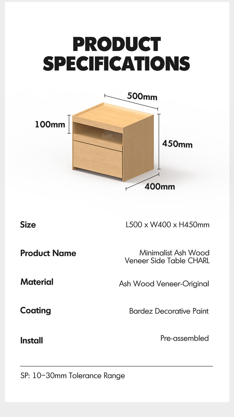 Minimalist Ash Wood Veneer Side Table CHARL Good to Know - 10