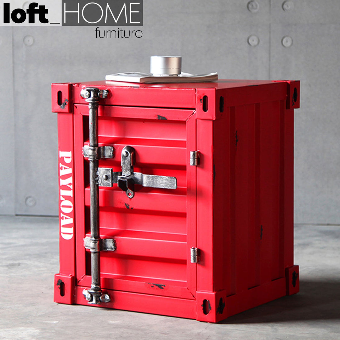 Industrial steel side table container primary product view.