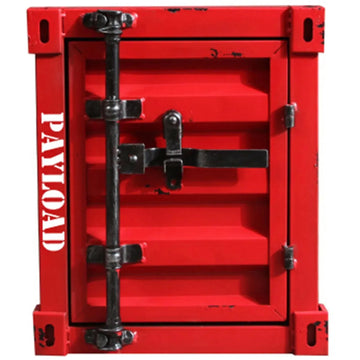 Industrial steel side table container in white background.