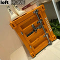 Industrial steel side table container conceptual design.