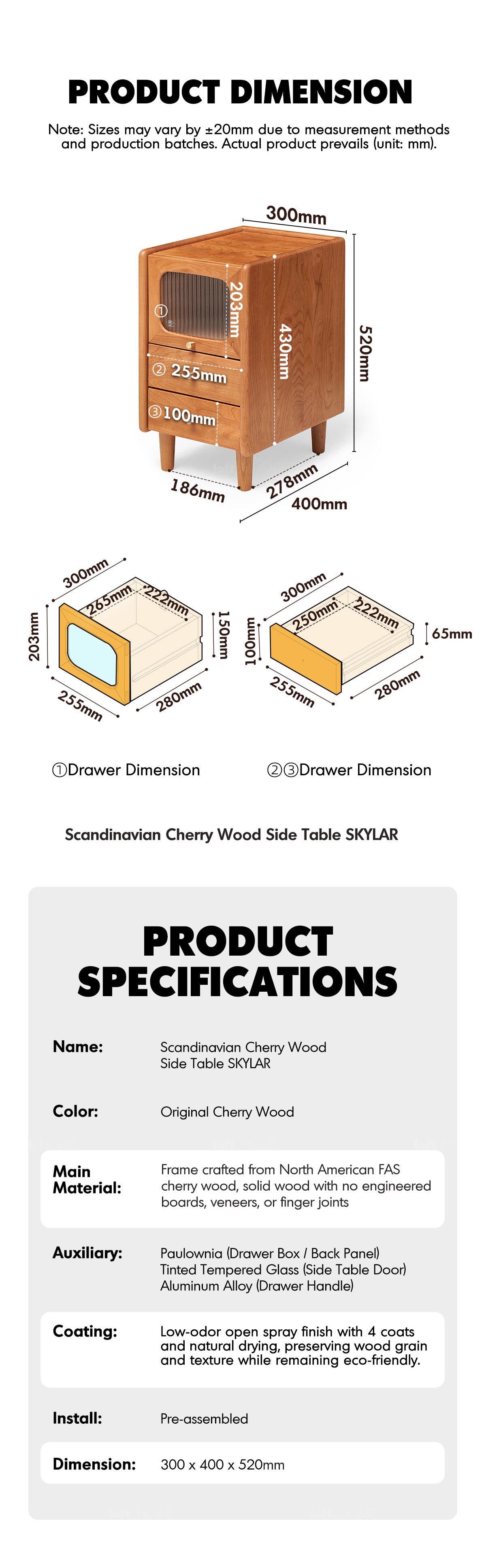 Scandinavian Cherry Wood Side Table SKYLAR Good to Know - 5