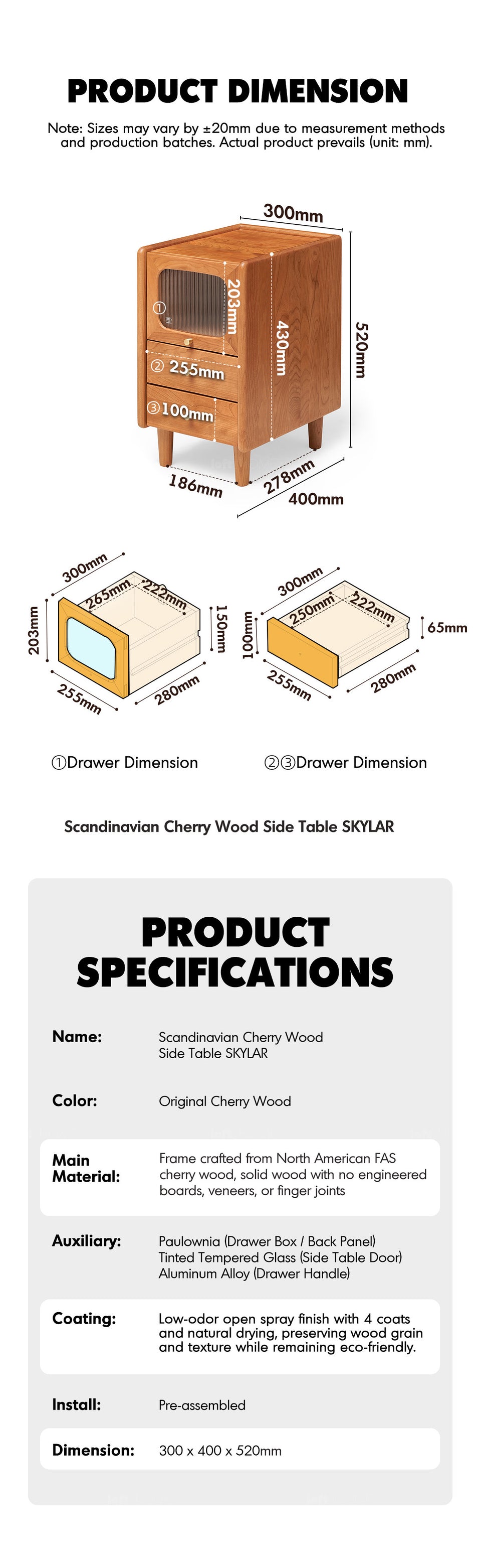 Scandinavian Cherry Wood Side Table SKYLAR More Details and Instruction_5
