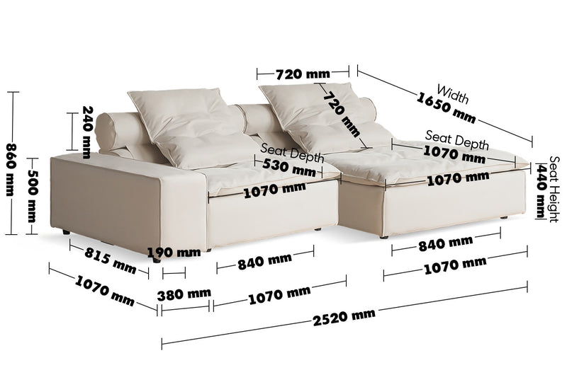 Modern Suede Fabric Modular L Shape Sectional Sofa 2+L BLOOM Size Chart