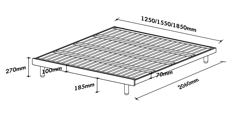 Scandinavian Cherry Wood Platform Bed ISLE Size Chart