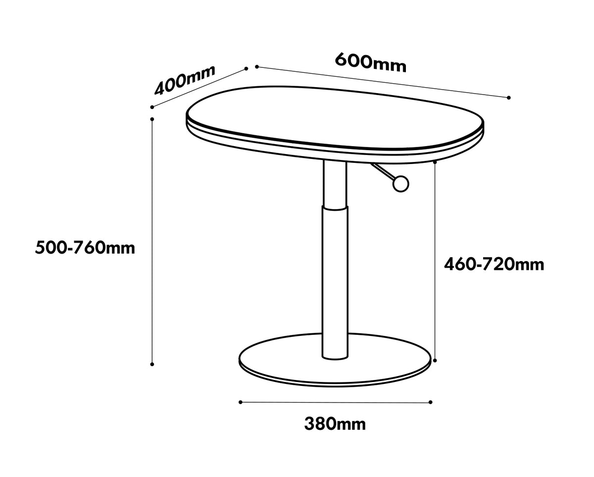 Bauhaus Sintered Stone Boxwood Height Adjustable Side Table ROMAN Size Chart