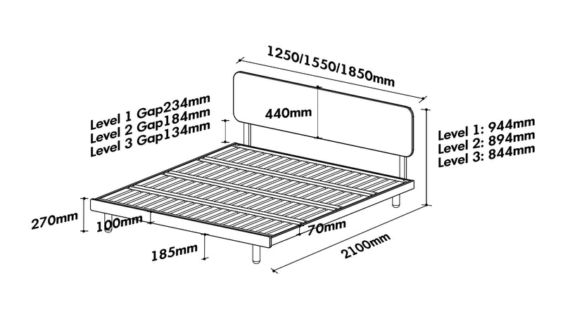 Scandinavian Cherry Wood Bed ISLE Size Chart