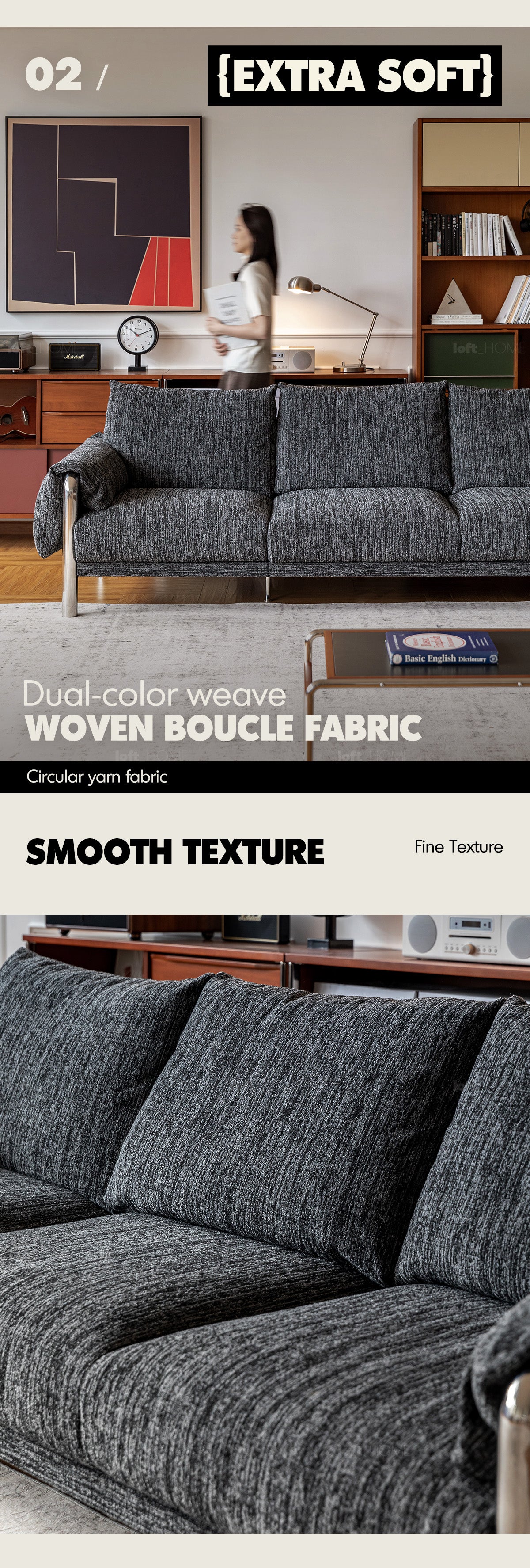 Bauhaus Boucle Fabric 3 Seater Sofa SONG Good to Know - 2