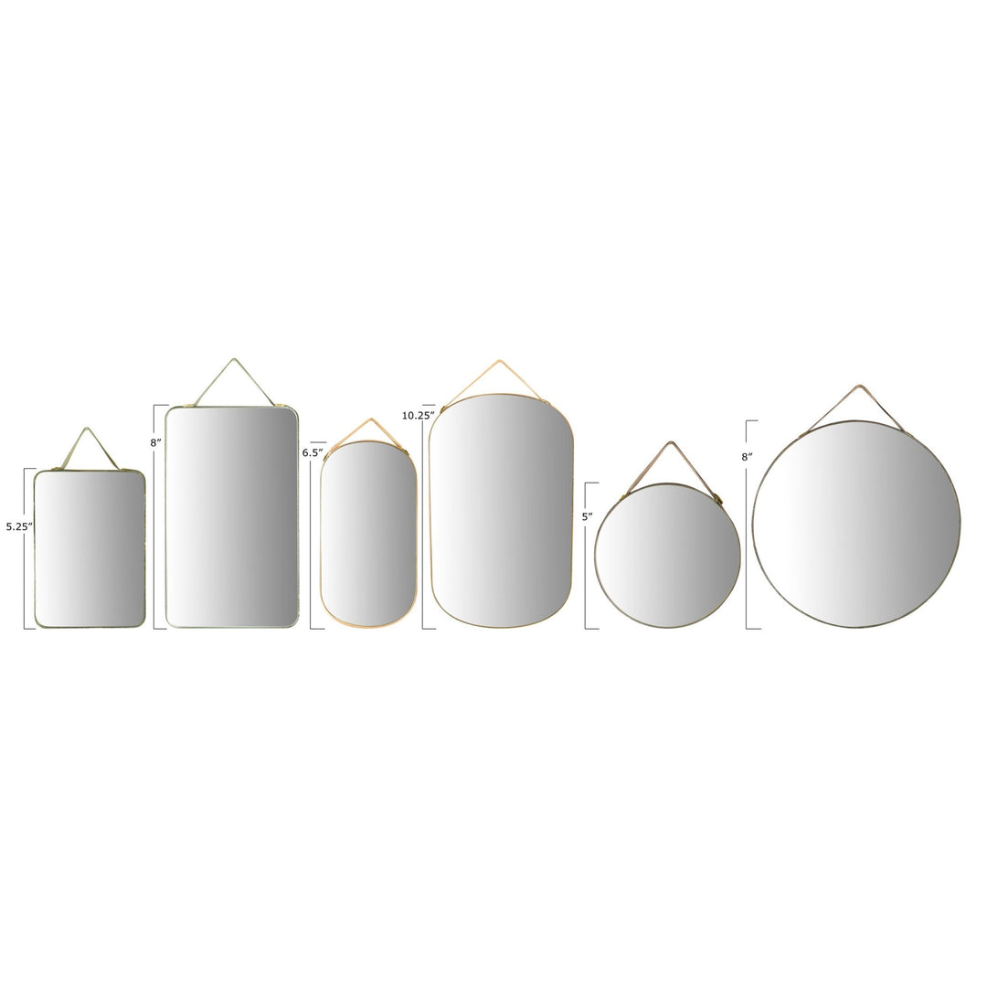 Velvet edged wall mirrors with hangers (set of 6 sizes/colors) size charts.