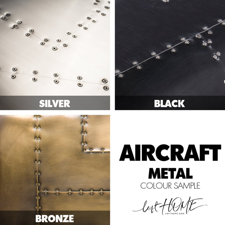 Vintage aluminium coffee table aircraft color swatches.