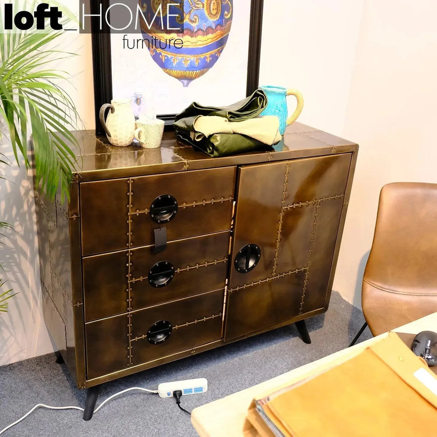 Vintage aluminium drawer storage cabinet jetbrass primary product view.