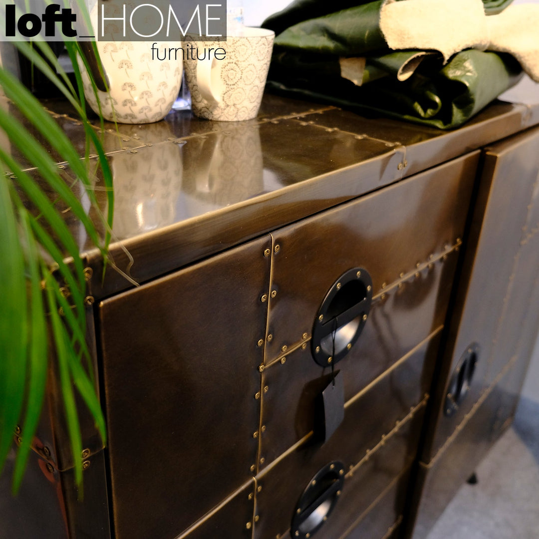 Vintage aluminium drawer storage cabinet jetbrass in real life style.
