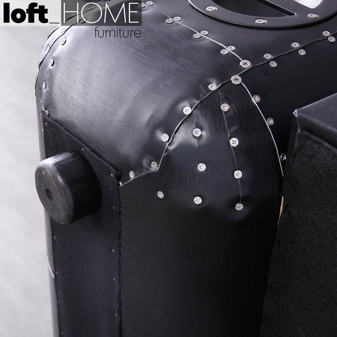 Vintage aluminium genuine leather 3 seater sofa black aircraft situational feels.