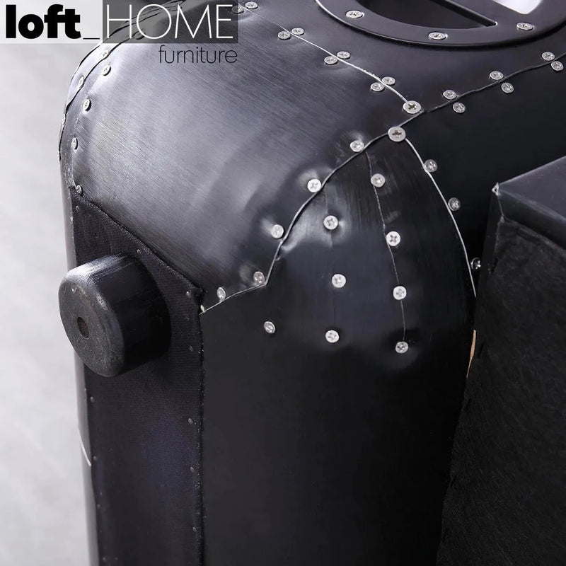 Industrial aluminium genuine leather 3 seater sofa black aircraft situational feels.