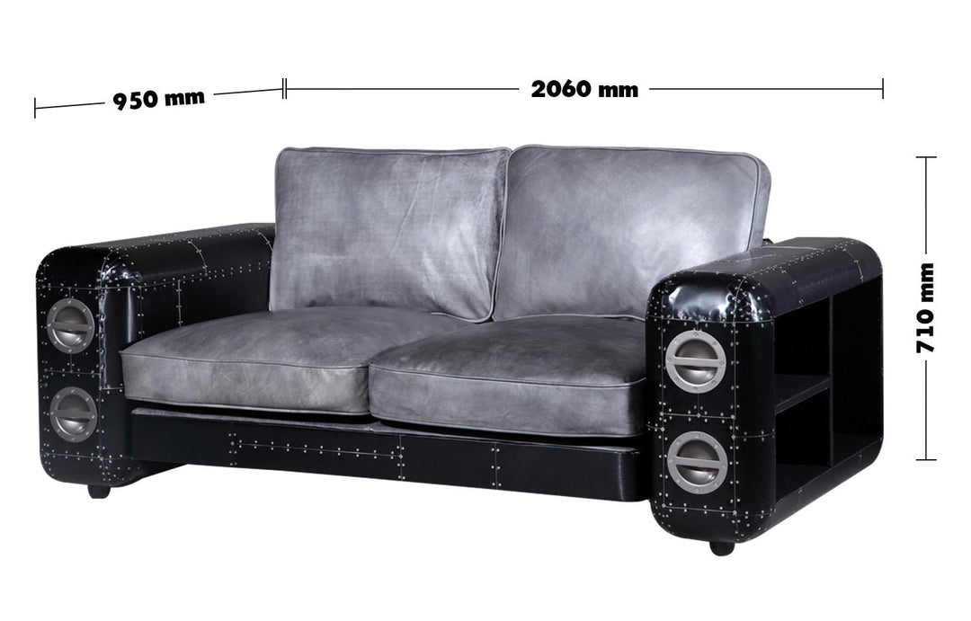 Vintage aluminium genuine leather 3 seater sofa black aircraft size charts.