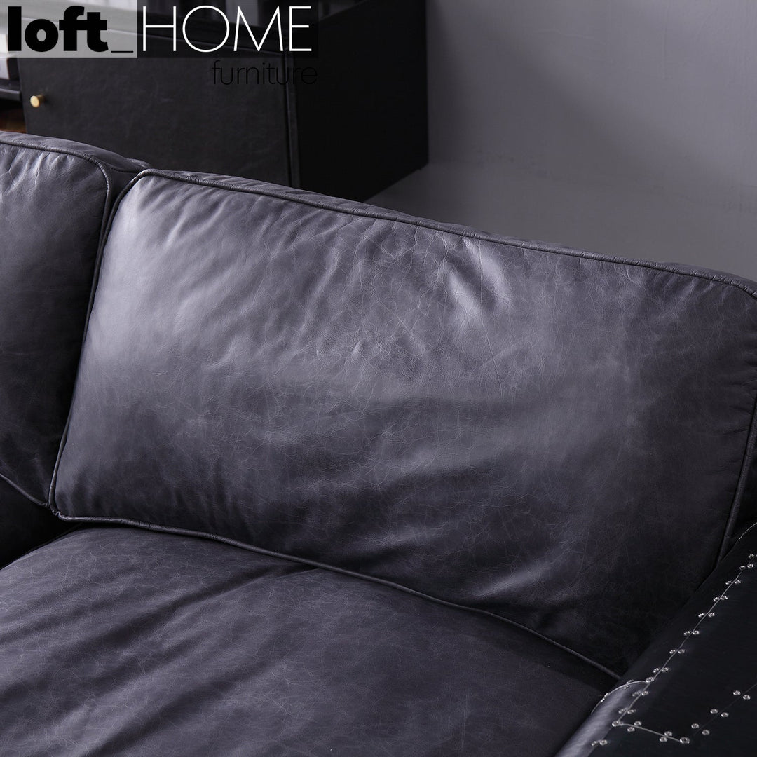 Vintage Aluminium Genuine Leather 3 Seater Sofa BLACK AIRCRAFT