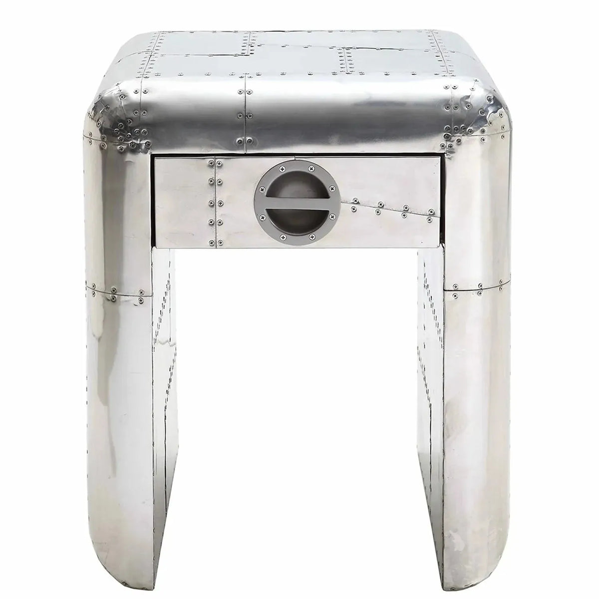 Industrial aluminium side table aircraft in white background.