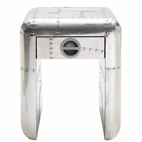 Industrial aluminium side table aircraft in white background.