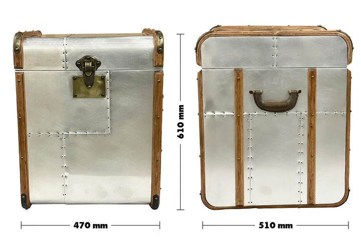 Vintage aluminium side table storage box richards' trunk s size charts.
