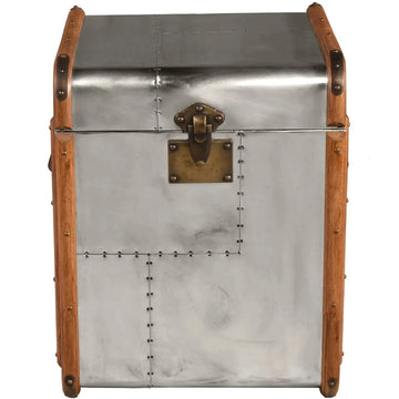 Industrial aluminium side table storage box richards' trunk s in white background.