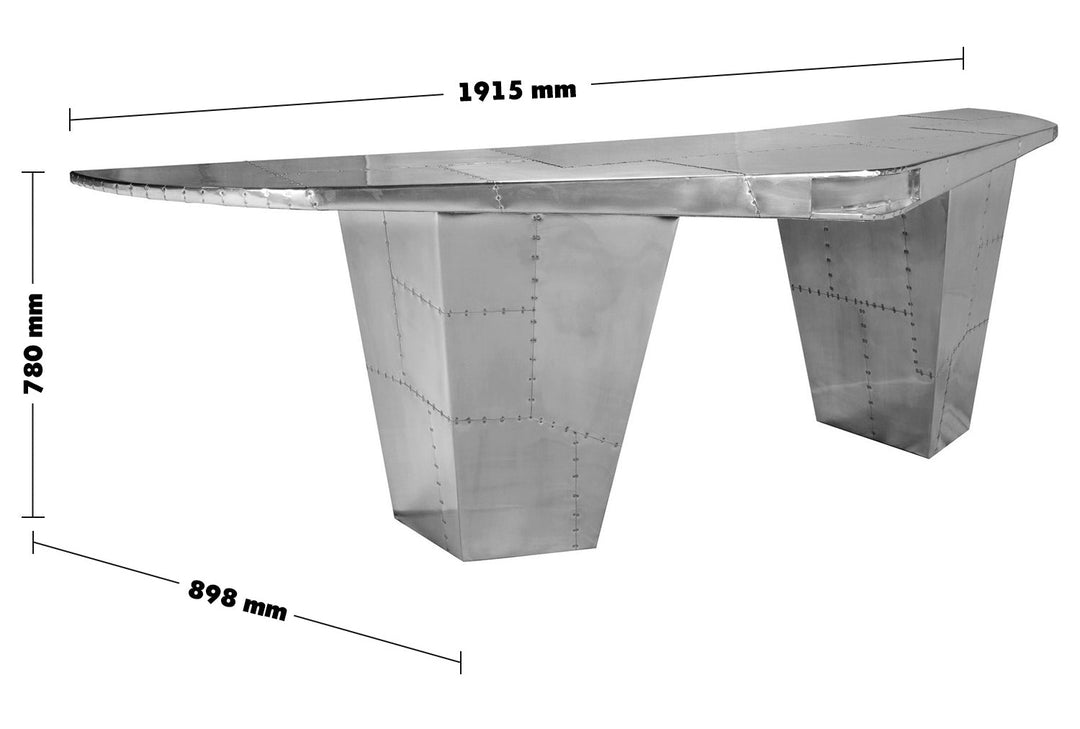 Vintage aluminium study table aircraft size charts.