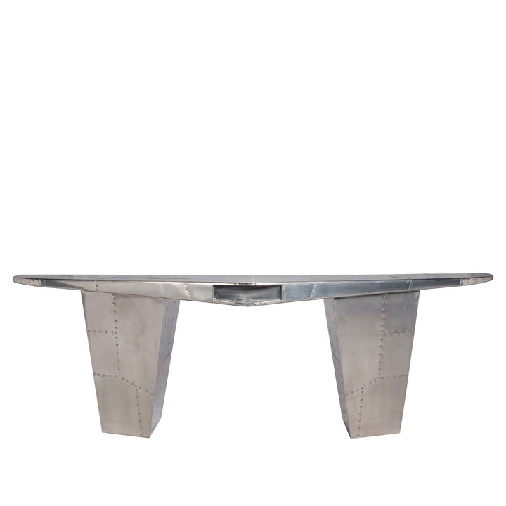 Vintage aluminium study table aircraft in white background.