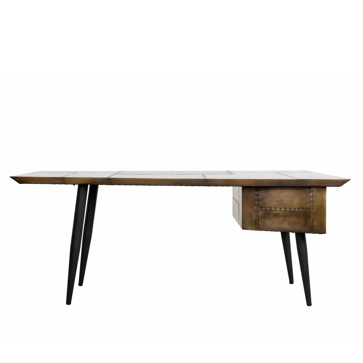 Industrial aluminium study table jetbrass in real life style.