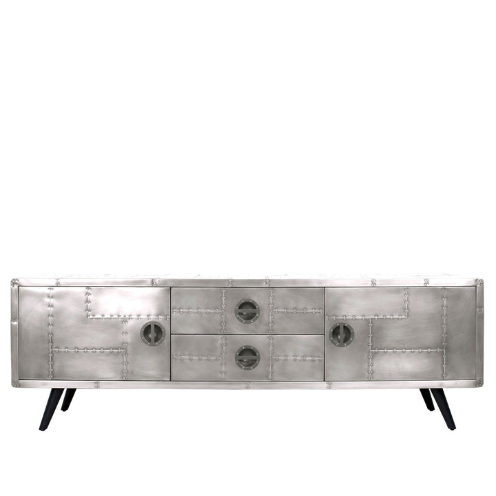 Vintage aluminium tv console jetbrass in details.