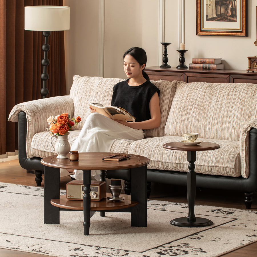 Vintage ash wood coffee table set mona primary product view.