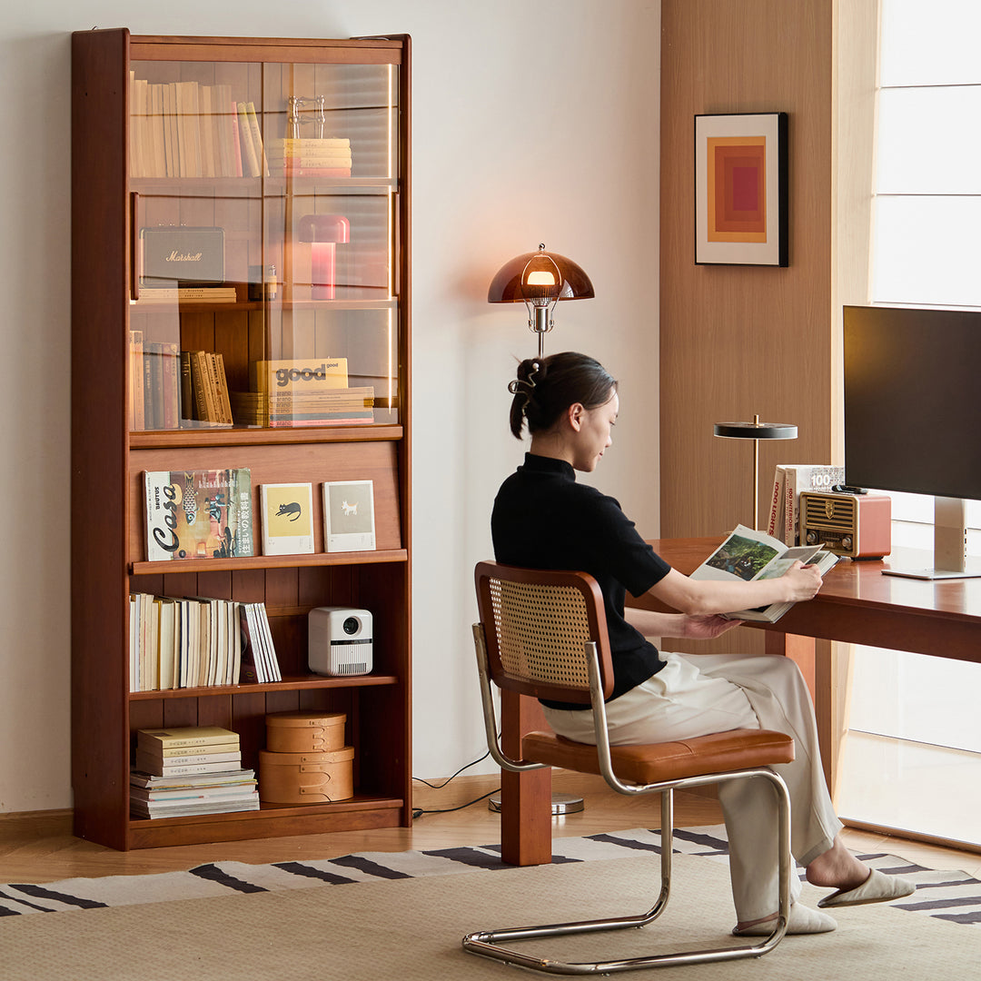 Vintage boxwood bookshelf vista environmental situation.