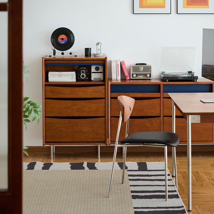 Vintage boxwood chest of 4 drawers mies in panoramic view.