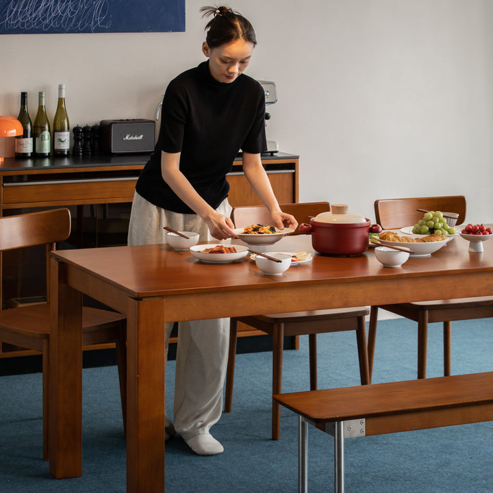 Vintage boxwood dining table shoreline in close up details.