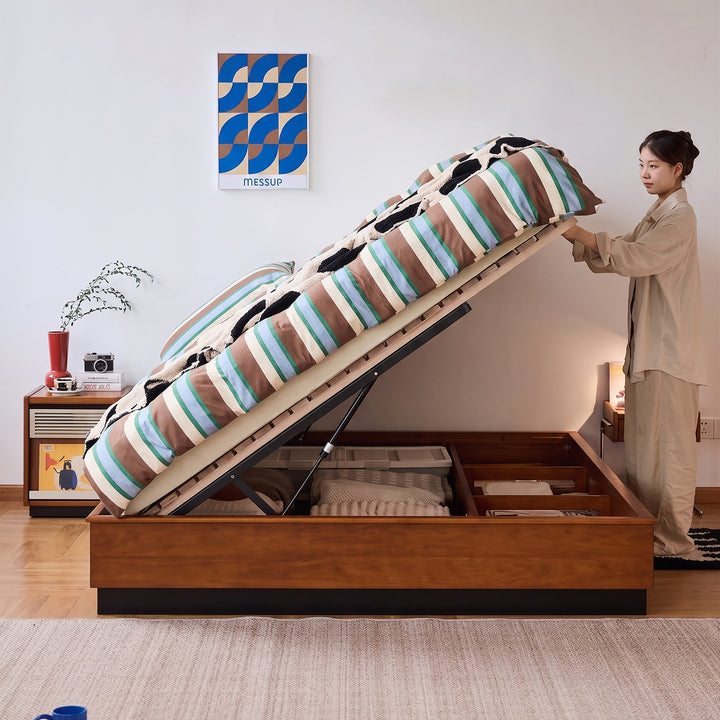 Vintage boxwood lift-up storage platform bed with drawer wheat field primary product view.