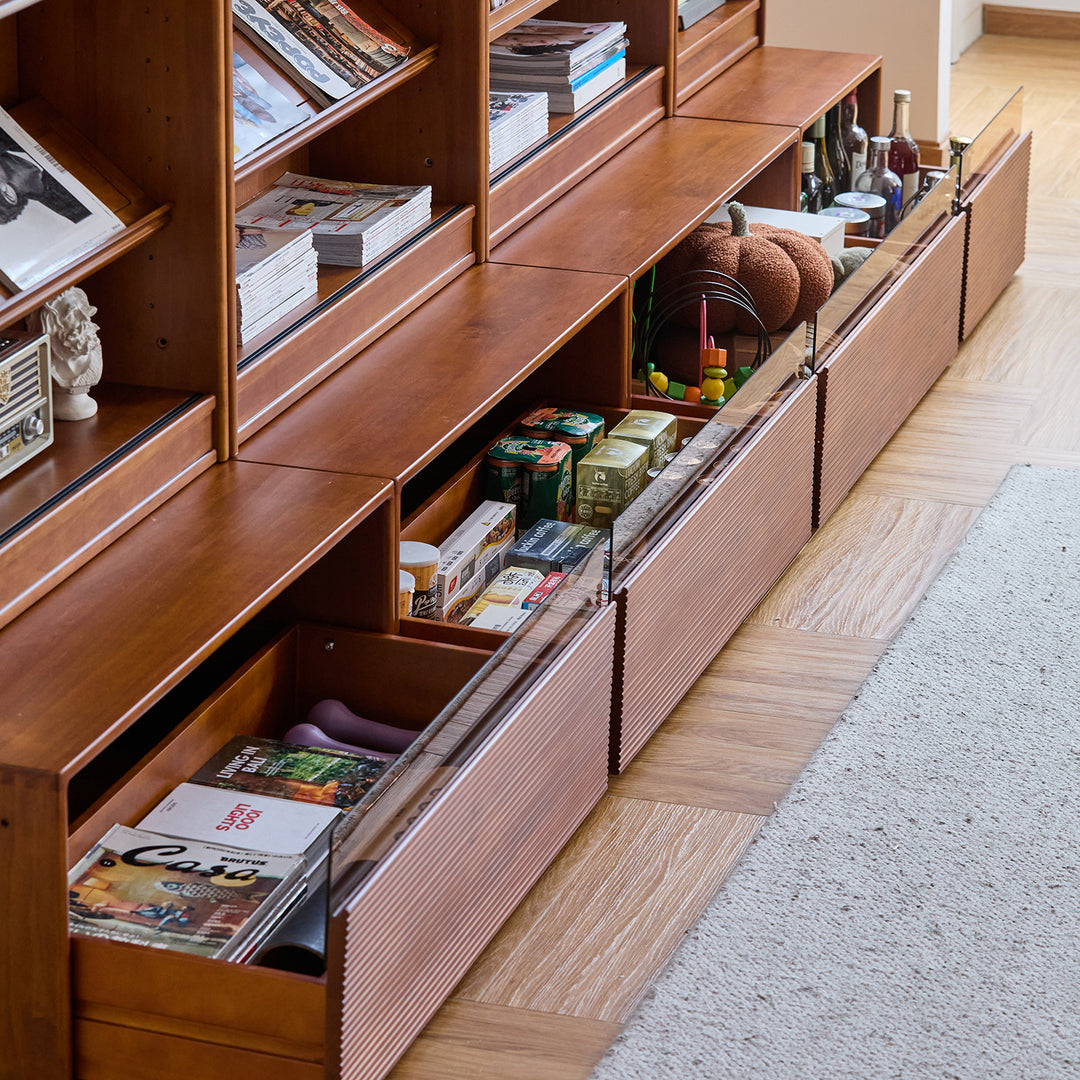 Vintage boxwood modular bookshelf mura material variants.