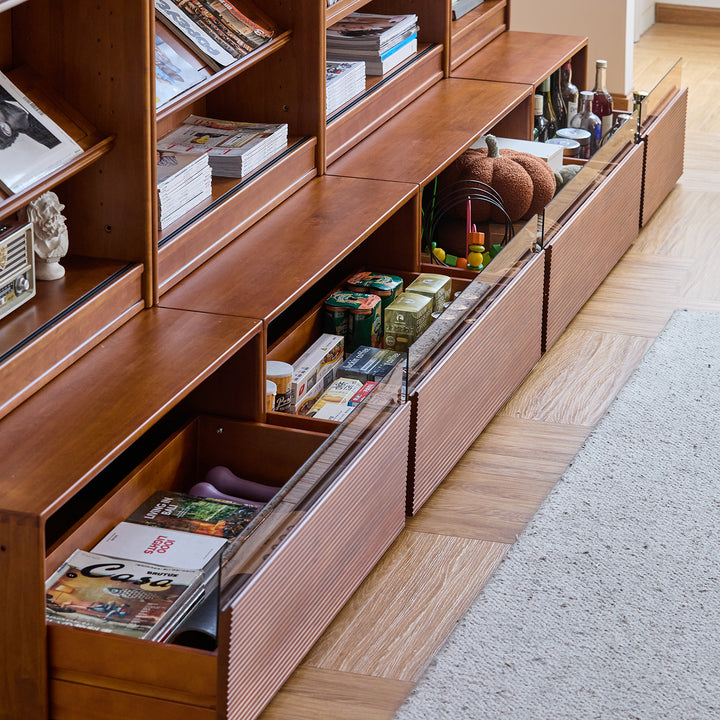 Vintage boxwood modular bookshelf mura material variants.
