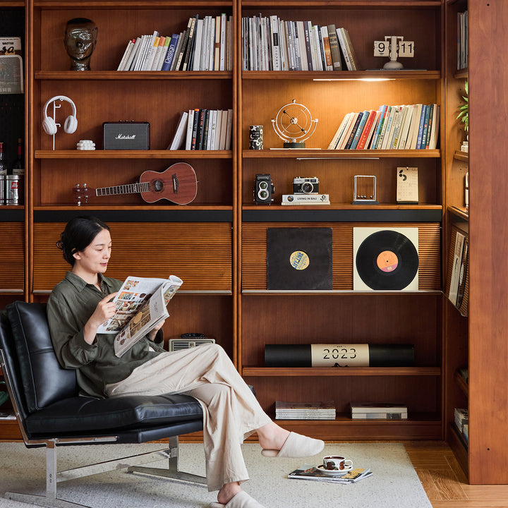 Vintage boxwood modular bookshelf mura in real life style.
