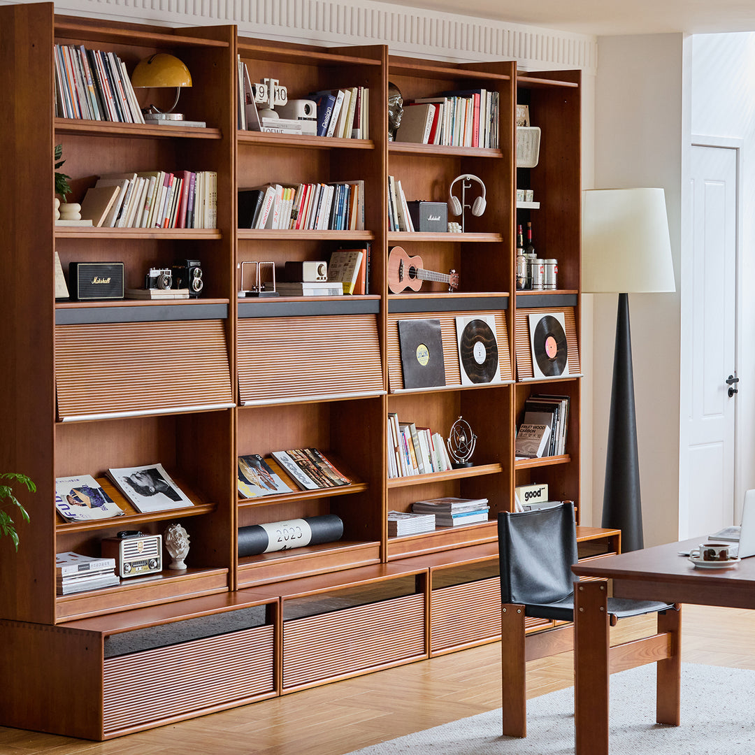 Vintage boxwood modular bookshelf mura with context.
