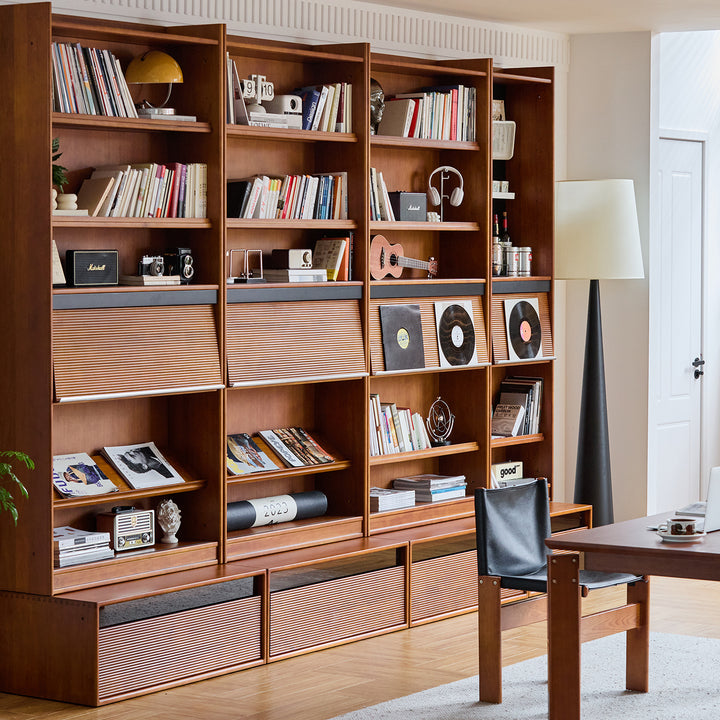 Vintage boxwood modular bookshelf mura with context.