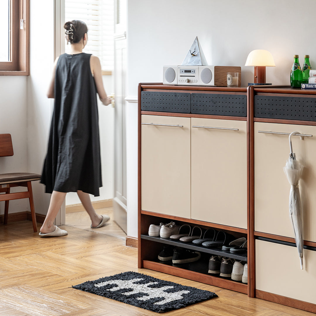 Vintage boxwood modular shoe cabinet mies material variants.