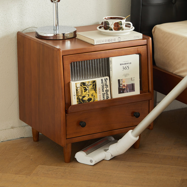 Vintage boxwood side table cuckoo in real life style.
