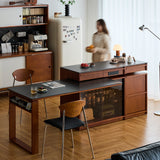 Vintage boxwood sintered stone extendable island dining table with cabinet skeletal primary product view.