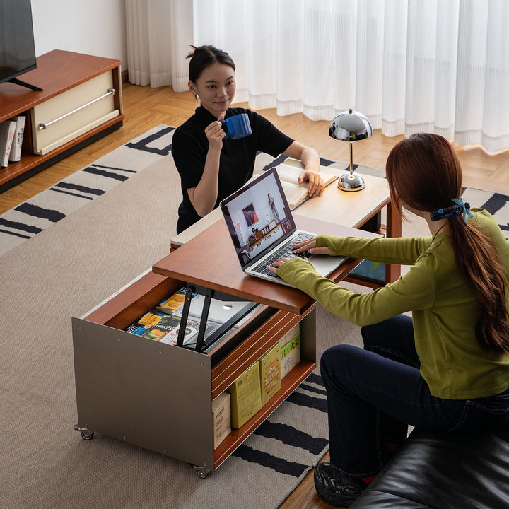 Vintage boxwood sintered stone lift-up coffee table silver wing in real life style.