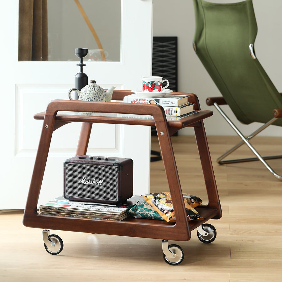 Vintage boxwood wheeled trolley side table yoyo primary product view.